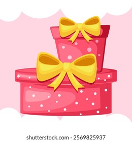 Gift box with bow and ribbon. Vector illustration in cartoon style.