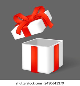 Caja de regalo con lazo y cintas. Aislado sobre fondo gris
