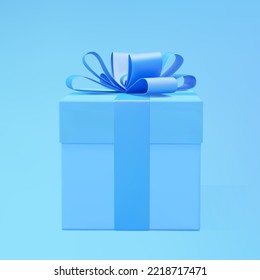 Gift box with bow and ribbons vector illustration. Present box for any design vector. Holiday theme in blue color.