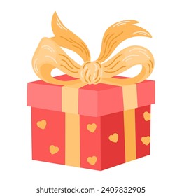 Gift box with a bow. Romantic element with ribbon for someone special.  For website banner, Sale, Valentine card, cover, flyer or poster trendy vector illustration