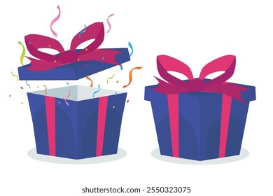 Caja de regalo con arco. Navidades y regalo de cumpleaños. Ilustración vectorial