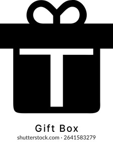 Gift Box with Bow Silhouette Icon Design for Celebration, Holiday, Present, Birthday, and Party Themes in Black Vector Style
