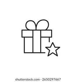 Gift box with bow and star. Top presents, favorite customers. Pixel perfect, editable stroke vector icon
