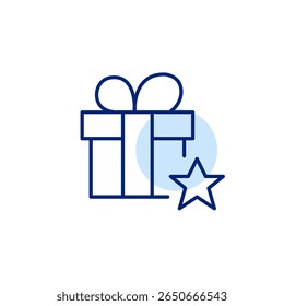 Gift box with bow and star. Top presents, favorite customers. Pixel perfect, editable stroke vector icon
