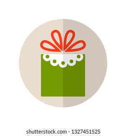 Gift box with bow, surprise. Flat colored icon isolated on white background. Decor for greeting cards, scrapbooking.