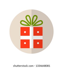 Gift box with bow, surprise. Flat colored icon isolated on white background. Decor for greeting cards, scrapbooking.