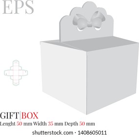 Gift Box with Bow Template, Vector with die cut / laser cut layers. Delivery Cake Box, Self locking Box. White, blank, clear, isolated Present Box mock up on white background, Packaging Design