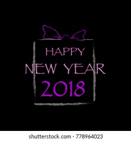 Gift box bow tie happy new year 2018 art style.