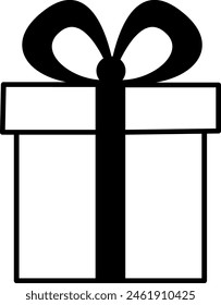 Eine Geschenkbox mit einem Bogen, ein Vektorgrafik-Konturzeichen, ein Linearstilikon, das auf einem weißen Hintergrund hervorgehoben ist. Symbol, Logo-Darstellung. Geschenkbox-Symbol Design-Vorlage. Modischer Stil, Vektorgrafik EPS10.