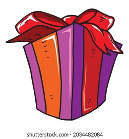 Gift, gift box with bow. Vector illustration of a Christmas box gift.	