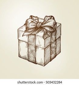 Gift. Box With Bow. Vintage Sketch Vector