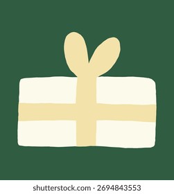 Gift box with a bow wobbly naive illustration. Naive design for holiday, celebration, or festive concepts. Hand drawn present box