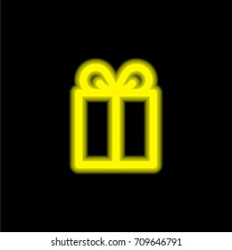 Gift box with a bow yellow glowing neon ui ux icon. Glowing sign logo vector