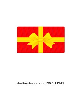 gift box with bow and yellow ribbon - top view, vector illustration