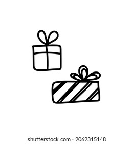 Gift box. Gift box with bows and ribbons. Hand drawn gift box.
