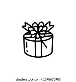  Gift box with a bow.Vector illustration in doodle style. Design for Valentine's Day, Birthday, March 8, Holidays