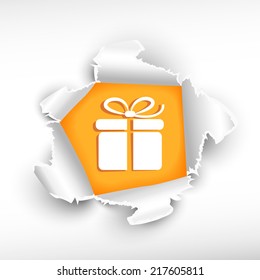 Gift box and breakthrough paper hole with ragged edges with a space for your message.