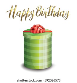 Gift box and bright handmade Happy Birthday lettering.Vector illustration. Elements for cards.