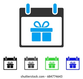 Gift Box Calendar Day flat vector icon. Colored gift box calendar day gray, black, blue, green icon variants. Flat icon style for graphic design.