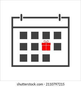 Gift box calendar day icon. Gift calendar. time to give gifts.
