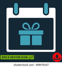 Gift Box Calendar Day icon. Vector EPS illustration style is flat iconic bicolor symbol, blue and white colors.