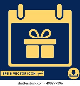 Gift Box Calendar Day icon. Vector EPS illustration style is flat iconic symbol, yellow color.