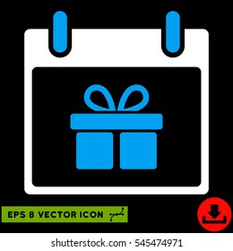 Gift Box Calendar Day icon. Vector EPS illustration style is flat iconic bicolor symbol, blue and white colors.