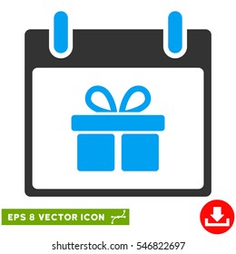 Gift Box Calendar Day icon. Vector EPS illustration style is flat iconic bicolor symbol, blue and gray colors.