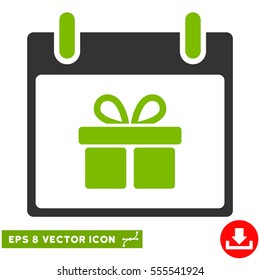 Gift Box Calendar Day icon. Vector EPS illustration style is flat iconic bicolor symbol, eco green and gray colors.