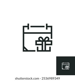 Geschenkbox und Kalendersymbol einzeln auf weißem Hintergrund. Vektorgrafiken werden mit vektorbasierter Software erstellt, nicht mit durch KI generierten Ergebnissen.