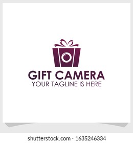 gift box and camera icon logo template design vector