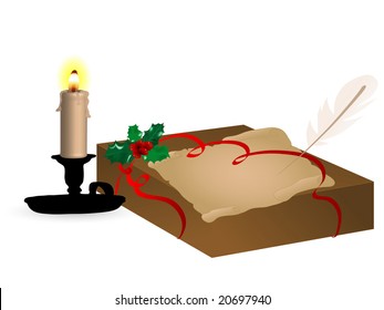 Gift box with candle and parchment