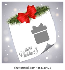 Gift Box Card with Christmas tree fir and ribbon banner