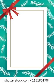 Gift box card on pine leaves background with bow for decoration.