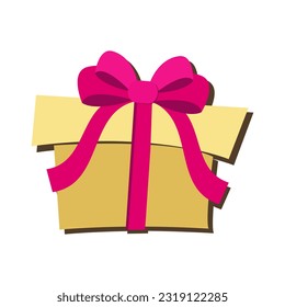 Gift box of cardboard with a pink bow. A gift for a holiday.  