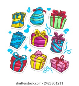Gift box cartoon collection set. hand draw illustration art