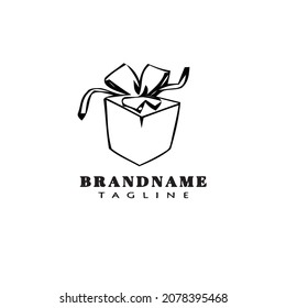 caja de regalo plantilla de logotipo de dibujos animados diseño de icono negro vector aislado moderno