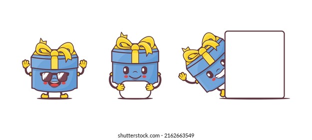 gift box cartoon mascot with different poses and expressions. vector illustration isolated on a white background