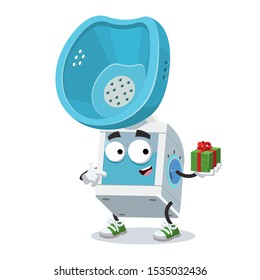 with gift box cartoon medical nebulizer steam inhaler character mascot smiling on white background