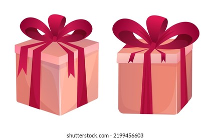 Caricatura de caja de regalo de los embalajes de regalos. Caja de regalo y bolsa de regalo con arco de cinta.
