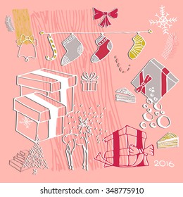 gift box cartoon set merry christmas ,stock vector background
