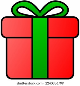 Dibujo gráfico de caja de regalo estilo ilustración vectorial aislada. Vector presente para logotipo, icono, elemento, accesorio, símbolo, negocio, diseño o decoración. Caja de regalo roja presente con cinta verde