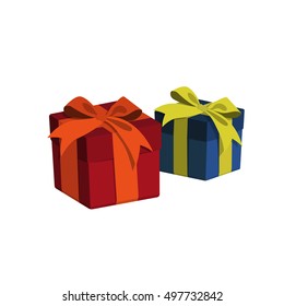 Gift box in a cartoon style. Red and blue gift isolated on white background. Vector illustration