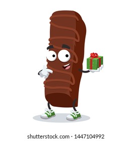 with gift box cartoon sweet milk chocolate bar character mascot smiling on white background