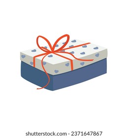 Gift box cartoon vector. Present box cartoon vector. Gift box wrapped in blue paper with ribbon. Flat vector in cartoon style isolated on white background.