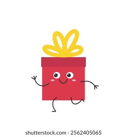 Gift box character cartoon run smile happy joy cute symbol holiday vector illustration.