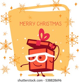 Gift box character. Christmas illustration