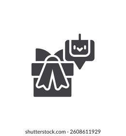 Gift box with a chatbot vector icon. filled flat sign for mobile concept and web design. Personalized Shopping glyph icon. Symbol, logo illustration. Vector graphics