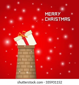 gift box in chimney Christmas background