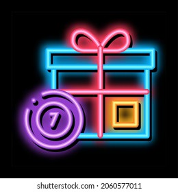 Gift Box with Chips neon light sign vector. Glowing bright icon Gift Box with Chips sign. transparent symbol illustration